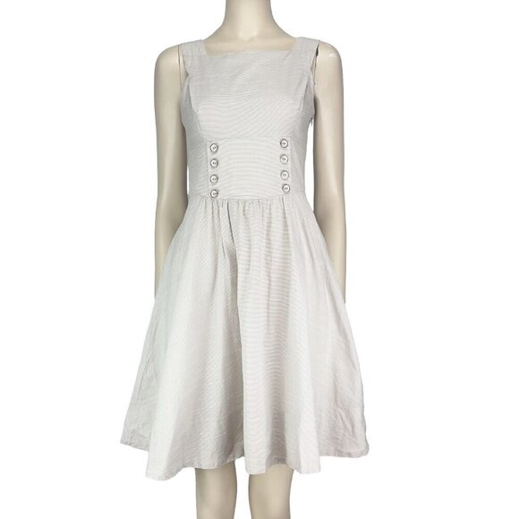 LE LIS BLANC Cotton Naval inspired Little Greige & White Pastel Summer Dress 38 - Picture 1 of 11